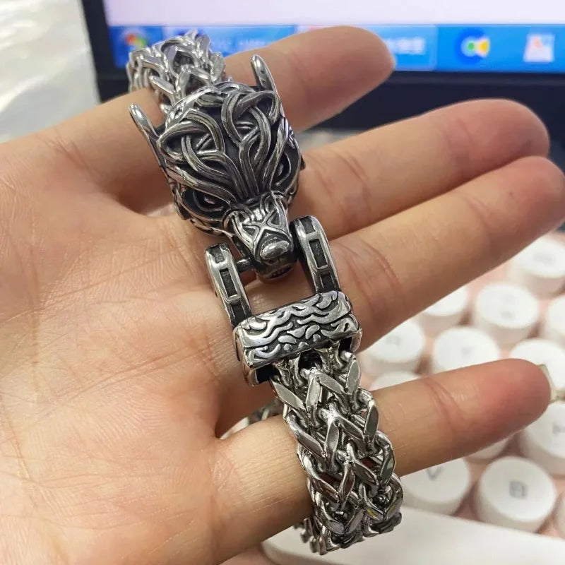 Stainless Steel Wolf Buckle Chain Bracelet for Men