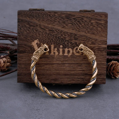 Stainless Steel Nordic Viking Norse Dragon Bracelet Men Wristband Cuff Bracelets with Viking Wooden Box