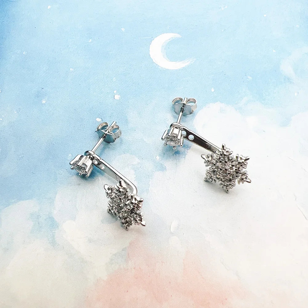 Snowflake with White Stones Ear Studs Earrings For Women