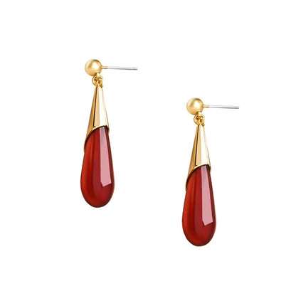 Red Resin Water Drop Metal Earrings For Women Retro Jewellery Vintage