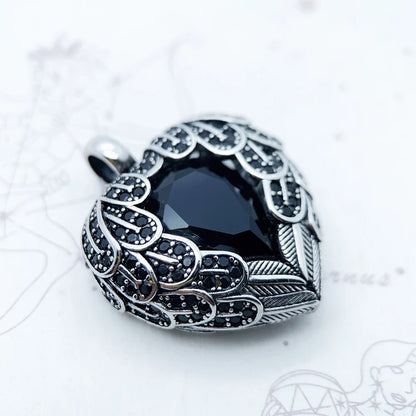 Pendant Black Winged Heart For Woman