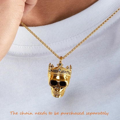 Pendant Golden Skull King with Crown For Men