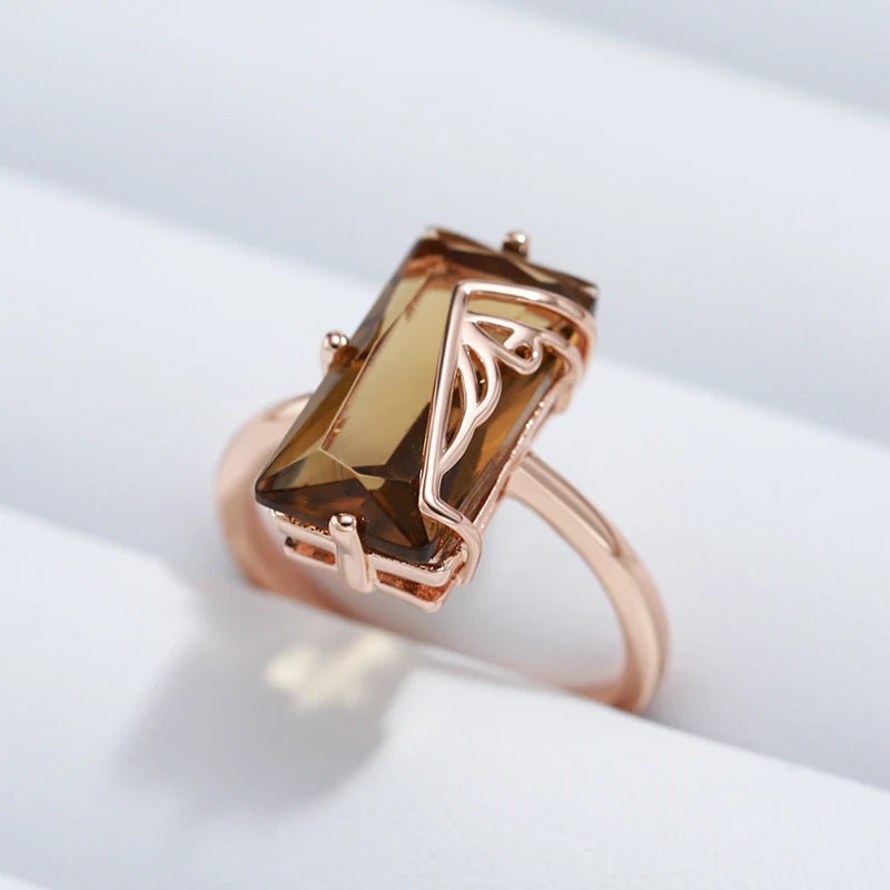 Light Brown Natural Zircon Ring for Women