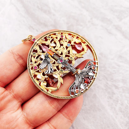 Pendant Artful Tree Gold Raven For Women