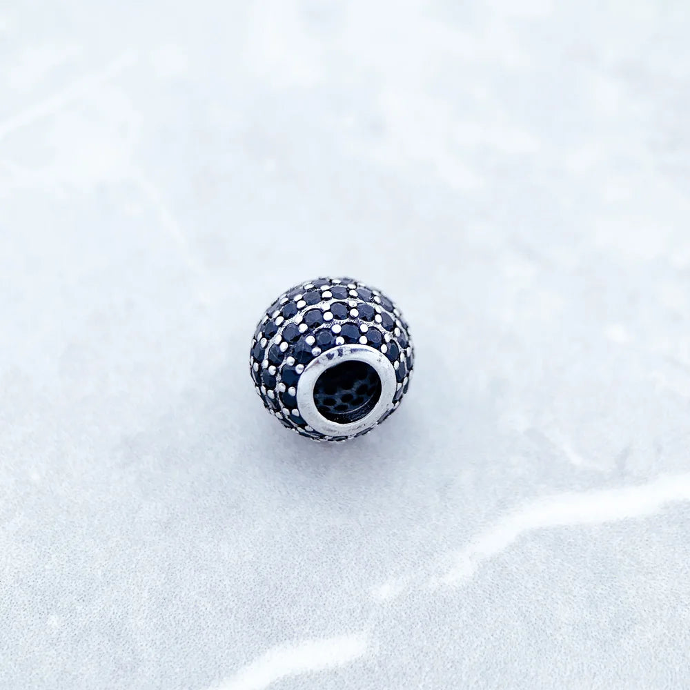 Black Crystal Zircon Stone Micro Pave Ball Charm Bead For Women