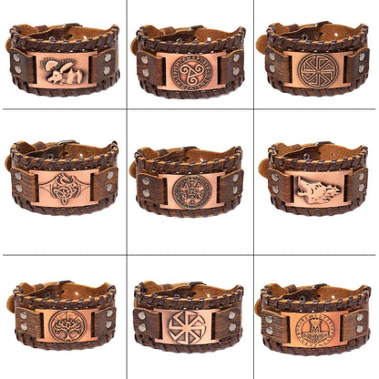 New Trendy Wide Leather Compass Bracelet for Men