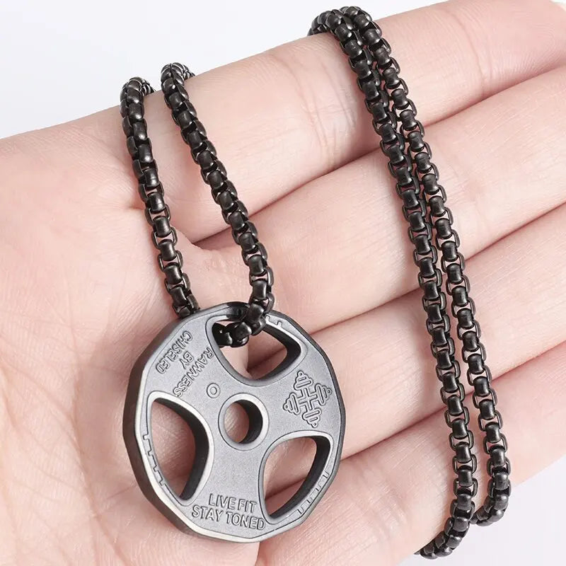 Dumbbell Pendant Gym Fitness Equipment Barbell Necklace Men