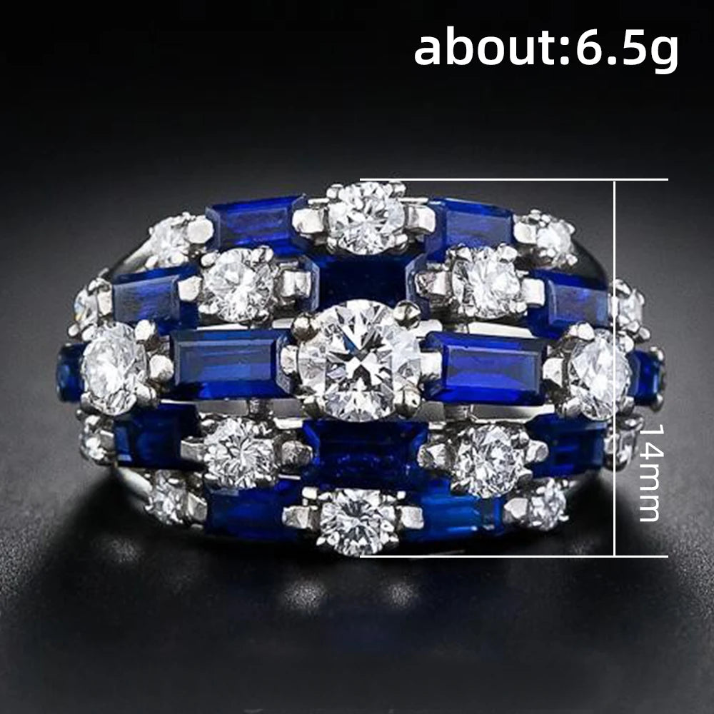 New Trendy Women Ring with Blue/White Full Bling Iced Out