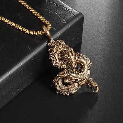 Retro Dragon Pendant Gold Color Necklace Men and Women