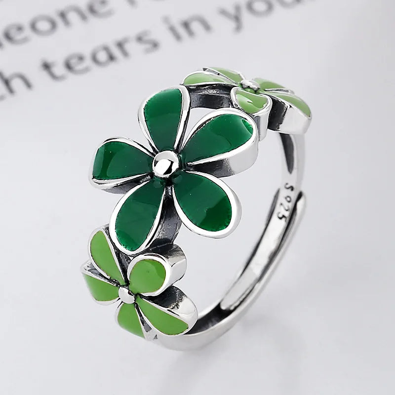 Trendy Green Drip Oil Flower Ring for Women