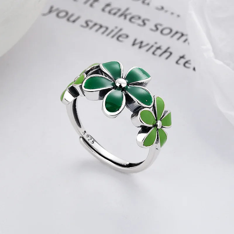 Trendy Green Drip Oil Flower Ring for Women