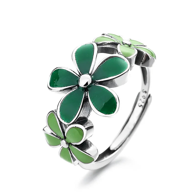 Trendy Green Drip Oil Flower Ring for Women