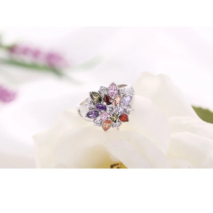 Silver Color Jewellery Colourful Flower Design Cute Style Women