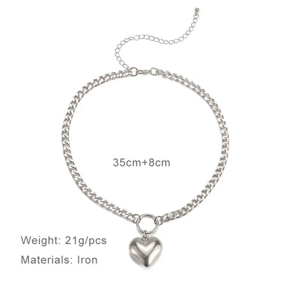 Metal Link Chain Necklace For Women Heart Pendant