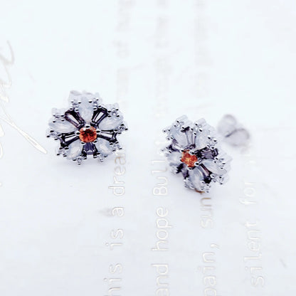 Flower With Stones Stud Earrings Fine Jewel For Women