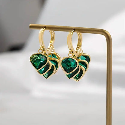 Green Love Crystal Tassel Pendant Earrings for Women