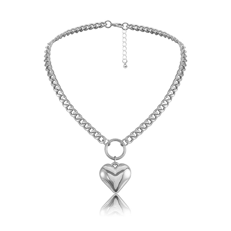 Metal Link Chain Necklace For Women Heart Pendant