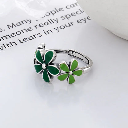 Trendy Green Drip Oil Flower Ring for Women