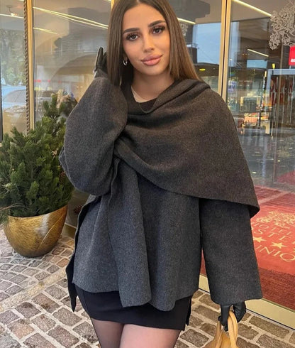 Winter Fashion Asymmetric Scarf Women's Short Knitted Coat