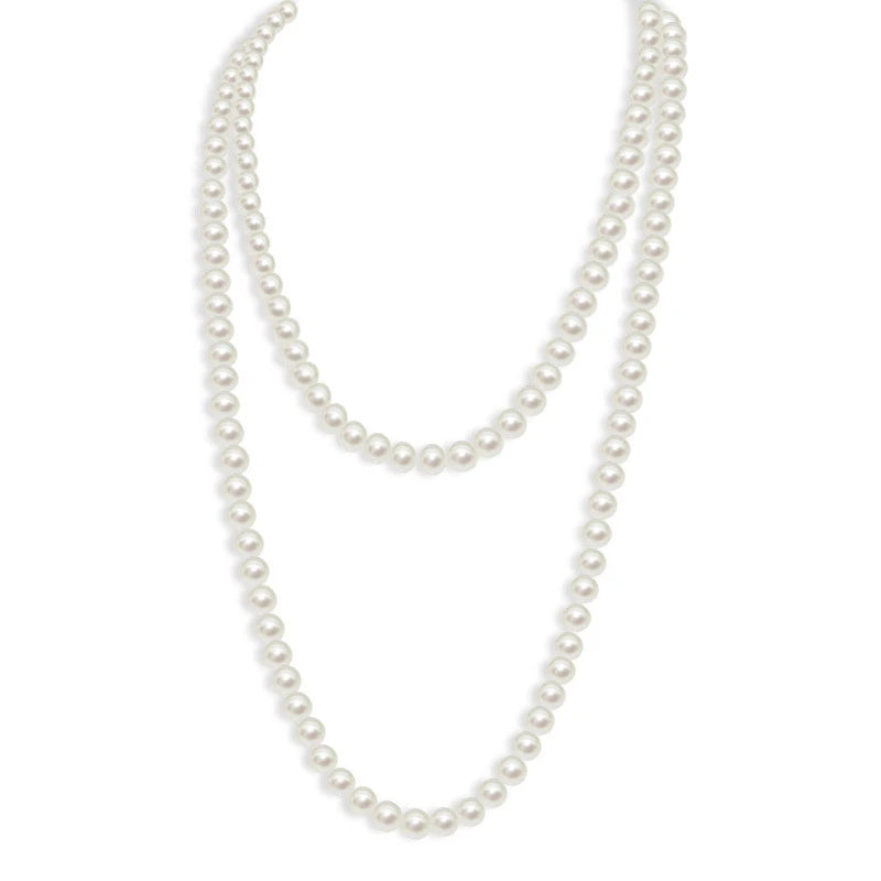 Long Cream Glass Necklace For Women Imitation Pearl Jewellery