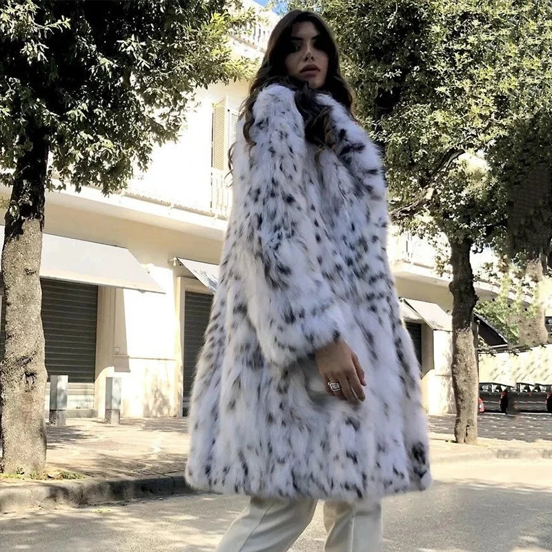 Fluffy Furry Leopard Faux Fur Coats Women