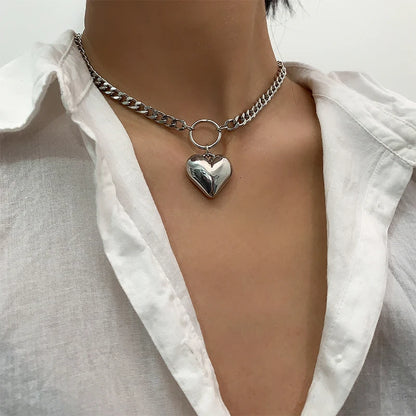 Metal Link Chain Necklace For Women Heart Pendant