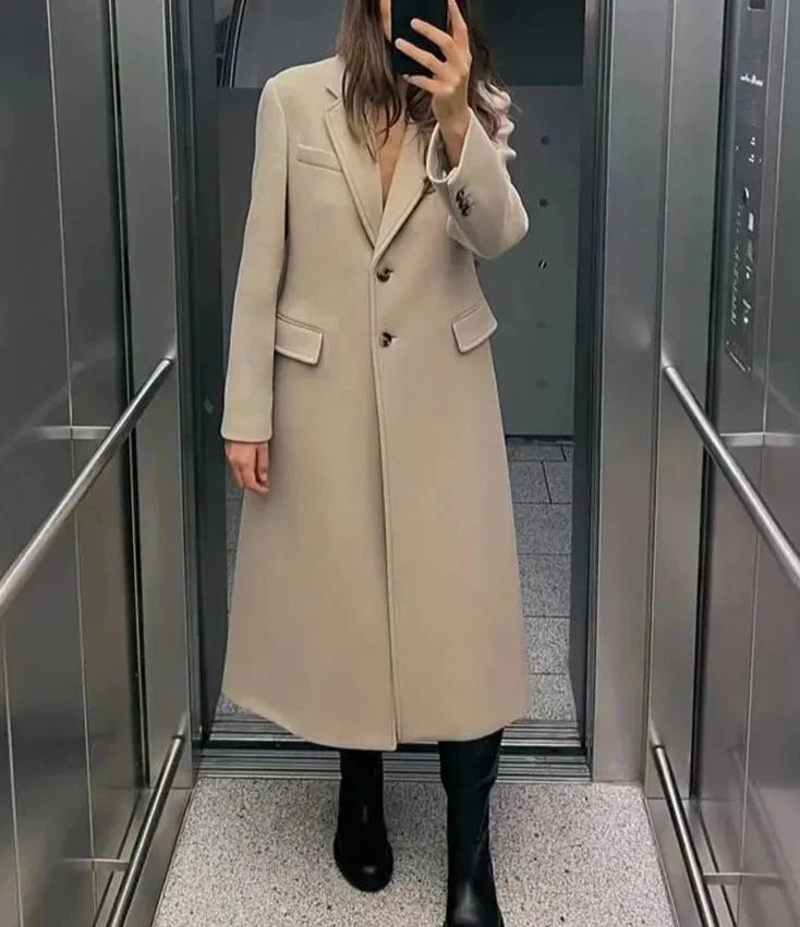 Women Fashion Winter Coats Turn Down Collar Loose Long Cardigan Coat