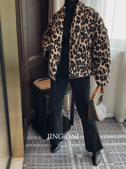 Leopard Short Padding Luxury Jacket Winter Woman