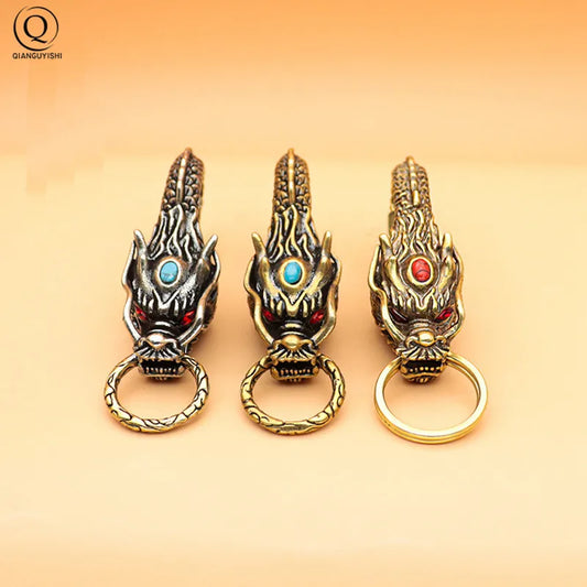 Red Eyes Dragon Head Keyrings Zodiac Dragon Keychain Men