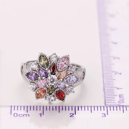 Silver Color Jewellery Colourful Flower Design Cute Style Women