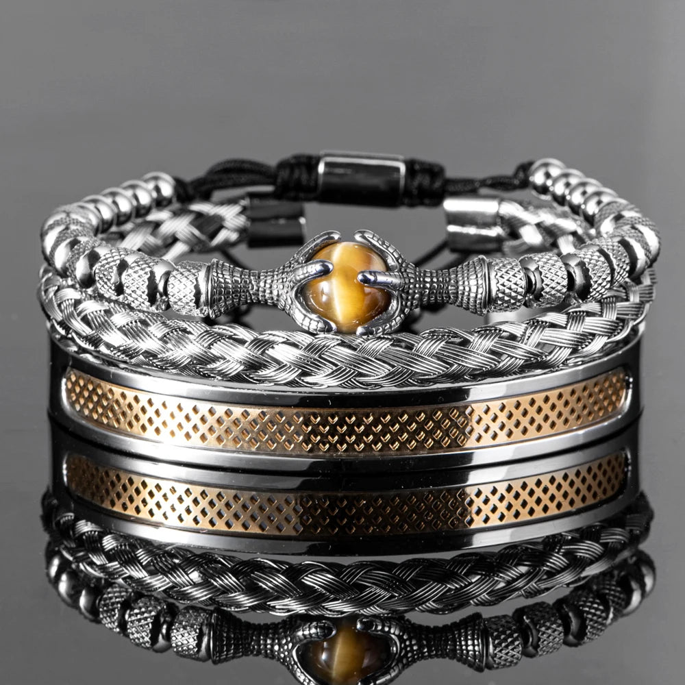 Luxury Set Men Bracelet Stainless Steel Handmade Rope Bangles