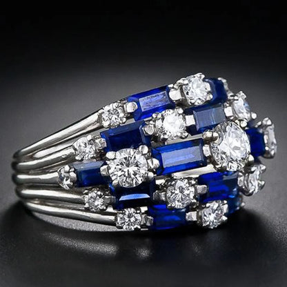 New Trendy Women Ring with Blue/White Full Bling Iced Out