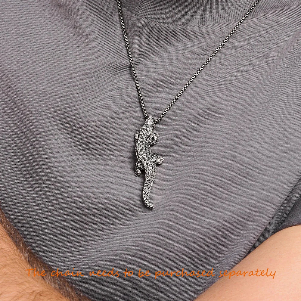 Pendant Crocodile Black Stones For Men