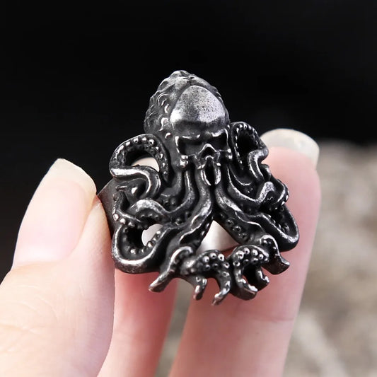 Unique Vintage Stainless Steel Black Octopus Rings for Men