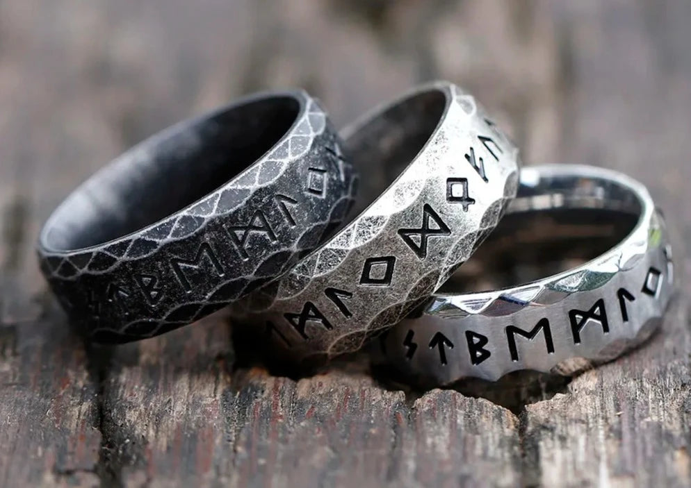 Men's stainless-steel rings retro Odin Viking rune