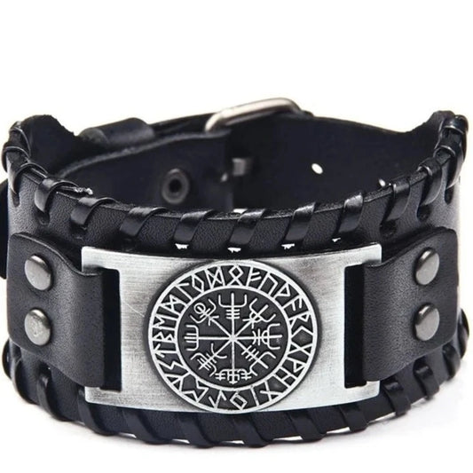 New Trendy Wide Leather Compass Bracelet for Men