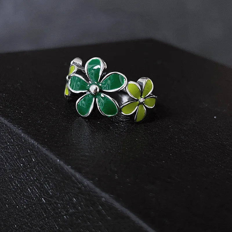 Trendy Green Drip Oil Flower Ring for Women