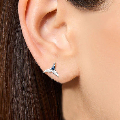 Dolphin Tail Fin Ring Ear Stud Pendant Jewelry Set For Women