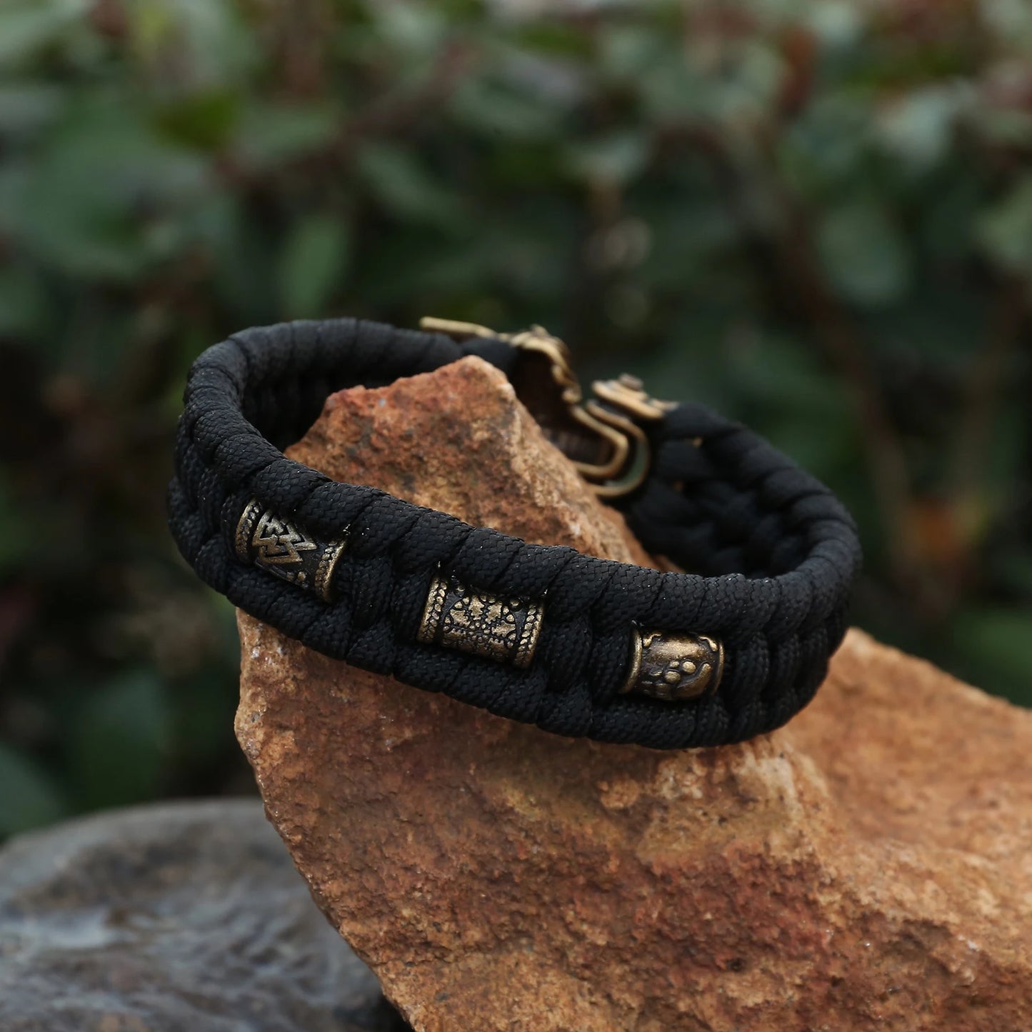 Men's Rope Bracelet With Bronze Coloured Stainless Steel Wolf Head