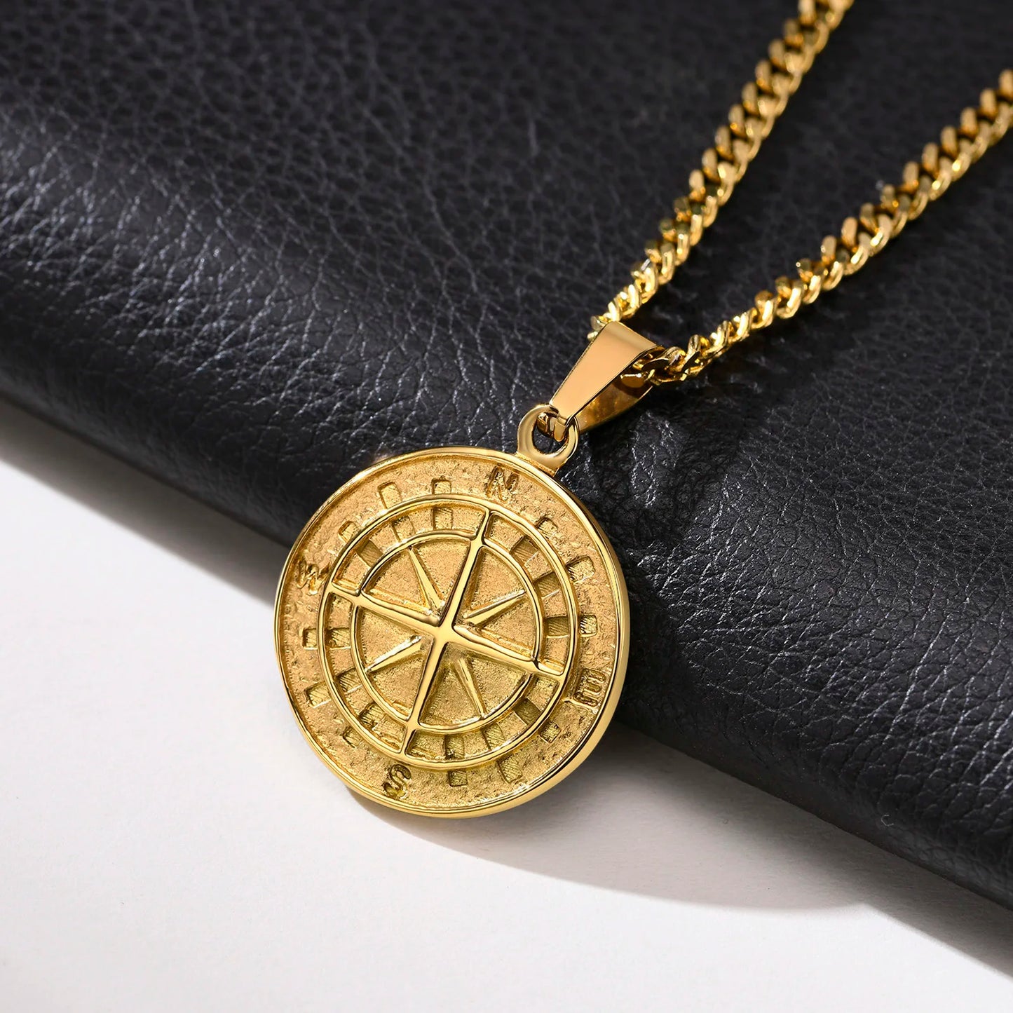 Gold Colour Men's Compass Necklaces - Vintage Viking Stainless Steel Pendant