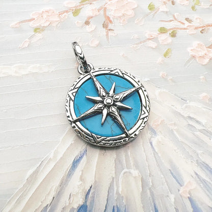 Compass Turquoise Pendant For Men