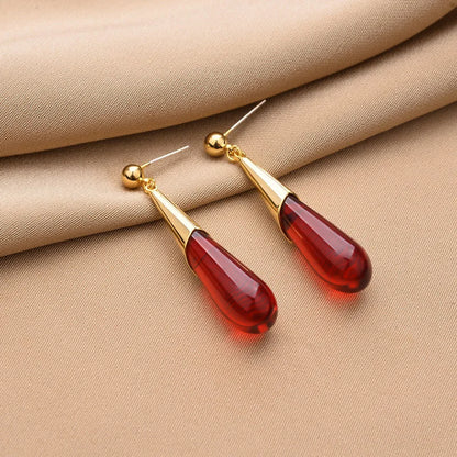 Red Resin Water Drop Metal Earrings For Women Retro Jewellery Vintage