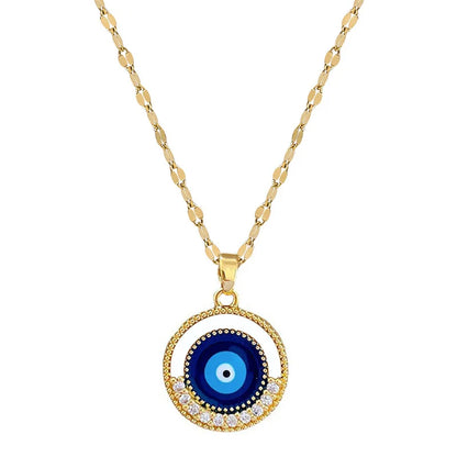 Stainless Steel Round Blue Eyes Pendant Necklace For Women