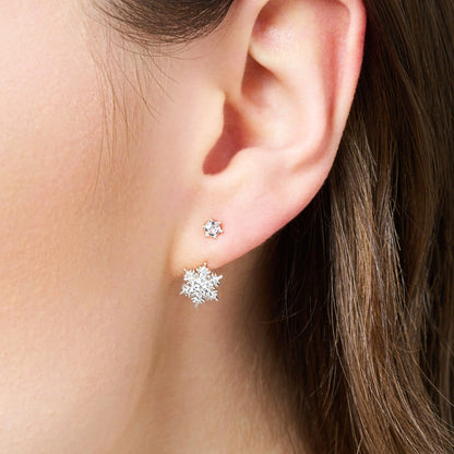 Snowflake with White Stones Ear Studs Earrings For Women