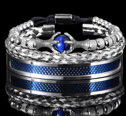 Luxury Set Men Bracelet Stainless Steel Handmade Rope Bangles