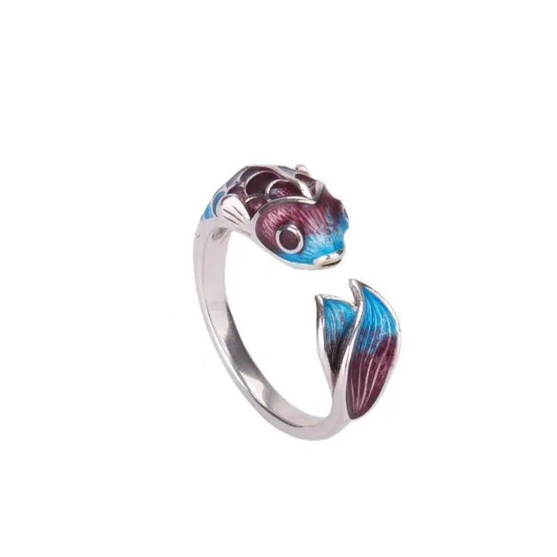 Vintage Lucky Koi Fish & Other Open Ring For Women