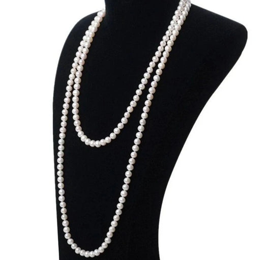 Long Cream Glass Necklace For Women Imitation Pearl Jewellery