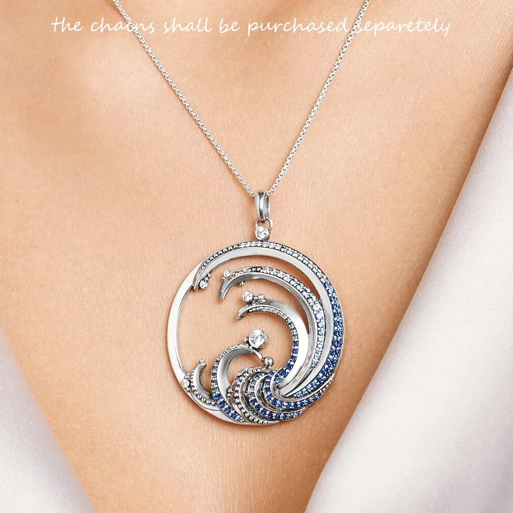 Wave With Blue Stone Pendants Ocean Gift For Women