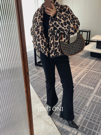 Leopard Short Padding Luxury Jacket Winter Woman