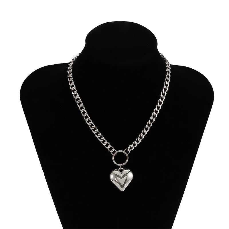 Metal Link Chain Necklace For Women Heart Pendant